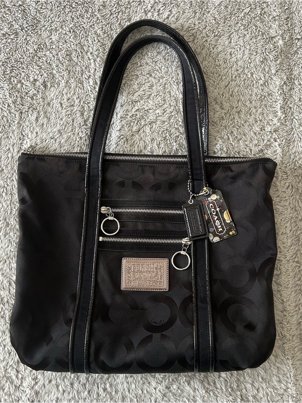 Vintage Y2K Coach Poppy Black Signature Glam Tote Bag - Picture 6 of 10